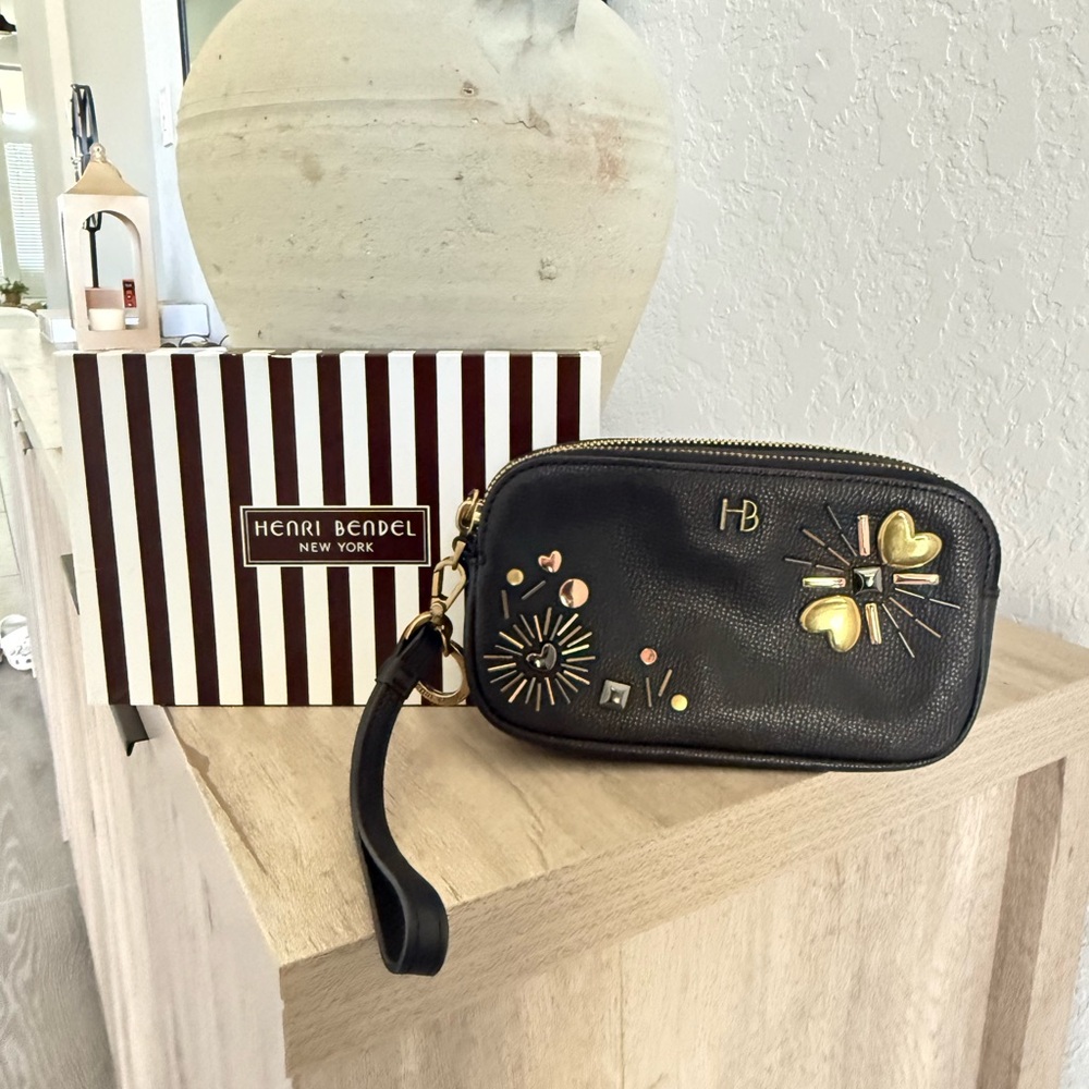 Henri Bendel Black Wristlet with Gold Accents
